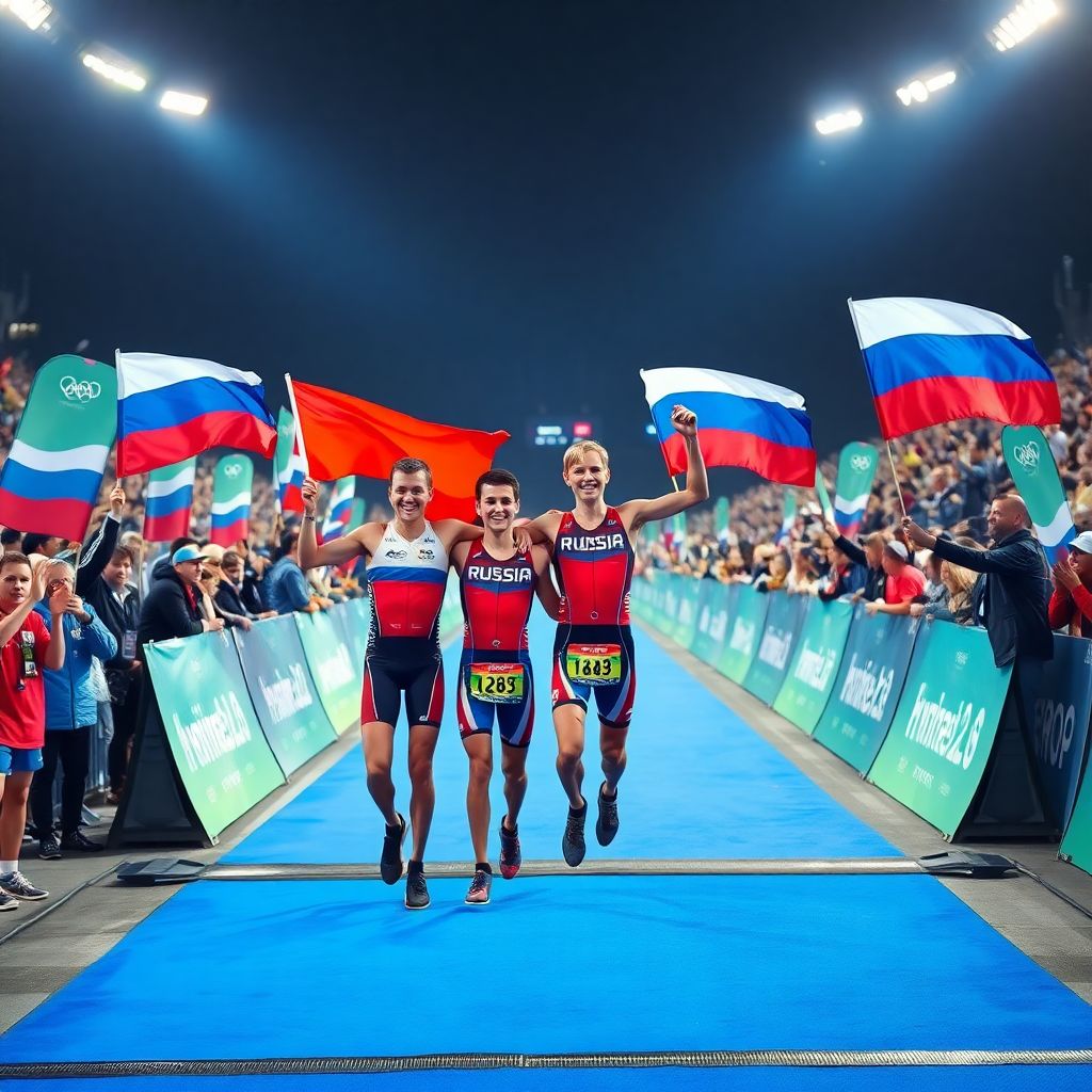 Россия возвращается в большой спорт: юные триатлонисты с флагом и гимном